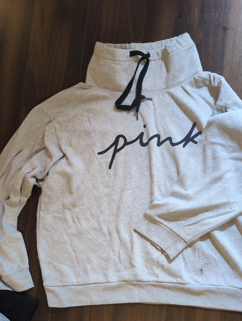 PINK Victoria's Secret Light Gray Cowl-Neck Pullover with Black Script